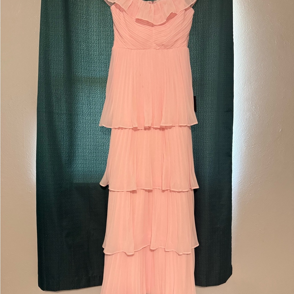 Lulu’s Pink Pleated Off-the-Shoulder Maxi Dress